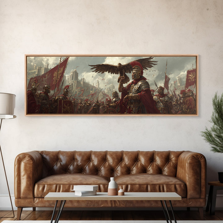 Roman General With Eagle Standard Framed Canvas Print, Ancient Legion Wall Art, Historical Battle Decor, Gift For Him, Office Poster