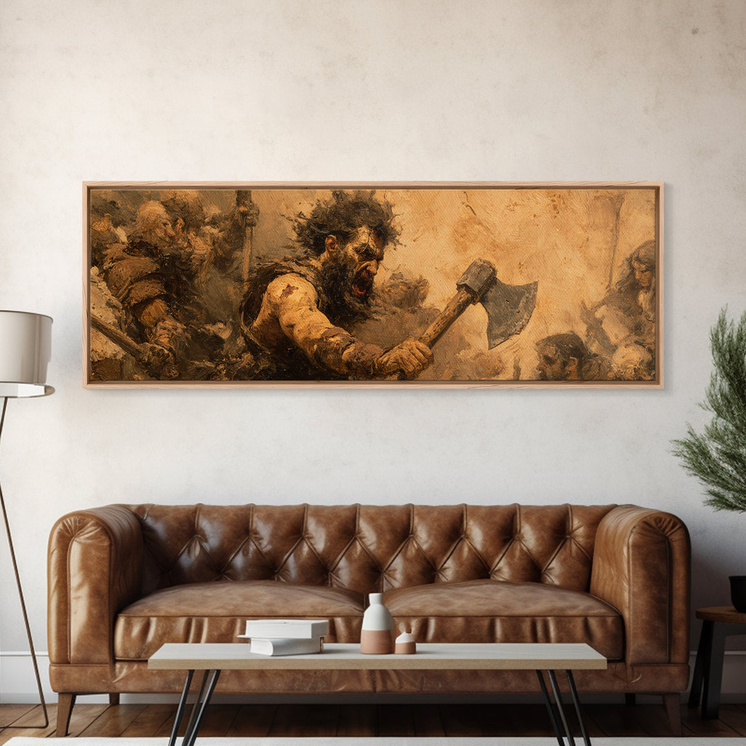 Berserker Warrior With Battle Axe Wall Art, Viking Fantasy Painting, Rustic Masculine Decor, Man Cave Decor, Gift For Him