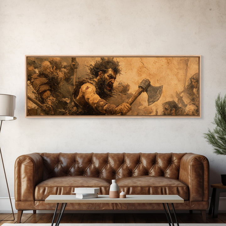 Berserker Warrior With Battle Axe Wall Art, Viking Fantasy Painting, Rustic Masculine Decor, Man Cave Decor, Gift For Him