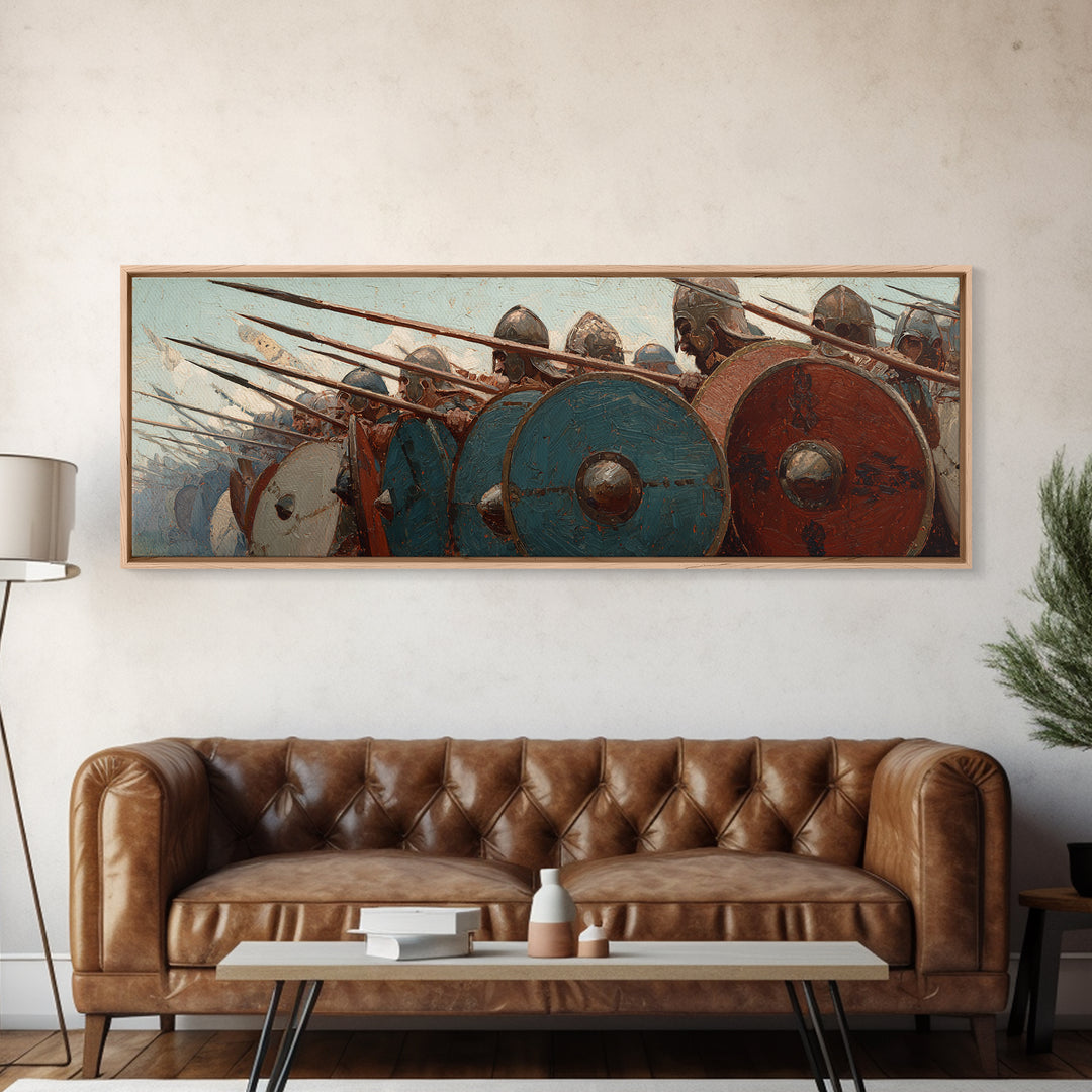 Ancient Phalanx Shields And Spears Wall Art, Greek Warrior Battle Scene, Historical Fine Art Print, Masculine Office Decor