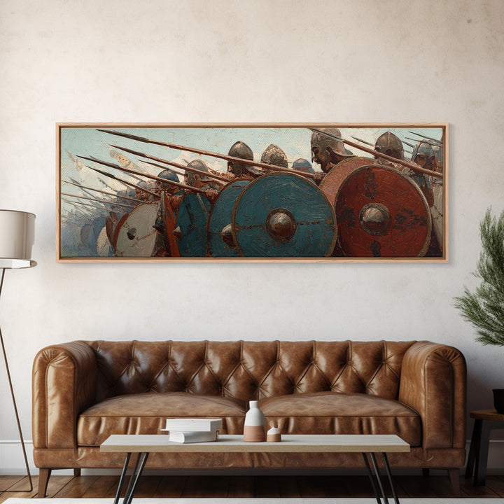 Ancient Phalanx Shields And Spears Wall Art, Greek Warrior Battle Scene, Historical Fine Art Print, Masculine Office Decor