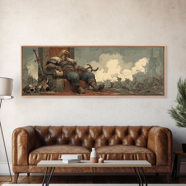 Fallen Knight With Sword Dark Fantasy Wall Art, Medieval Gothic Canvas Print, Moody Masculine Office And Game Room Decor