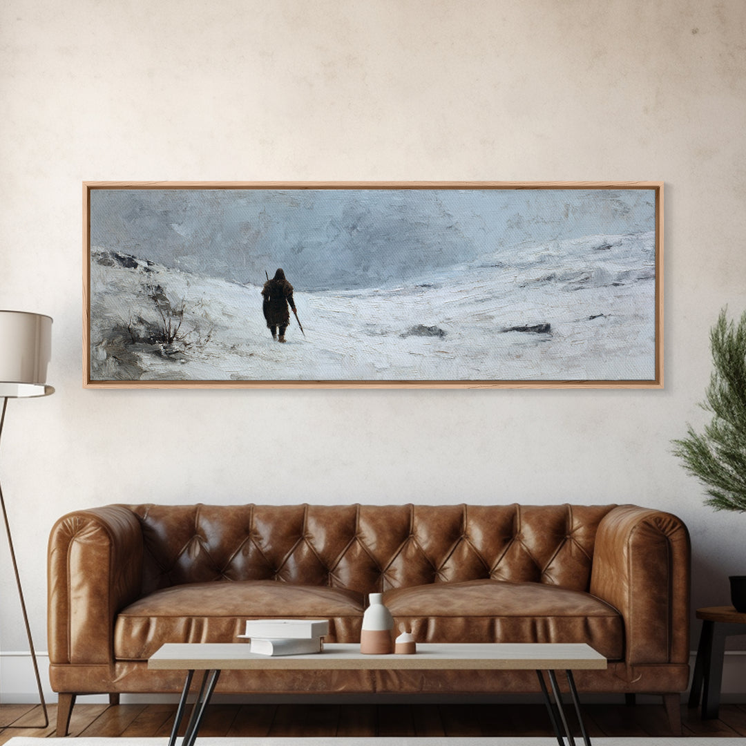 Lone Traveler In Snowy Winter Valley Canvas Print, Minimalist Landscape Wall Art, Nordic Decor, Calming Wall Decor, Bedroom Art