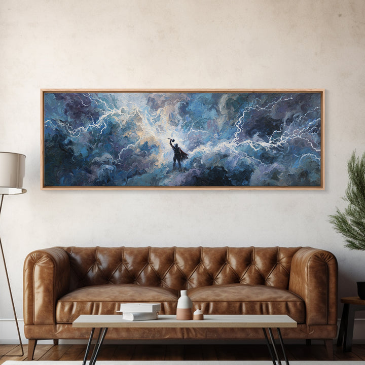 Storm God In Lightning Clouds Canvas Print, Norse Mythology Wall Art, Epic Fantasy Decor, Dramatic Spiritual Artwork Gift