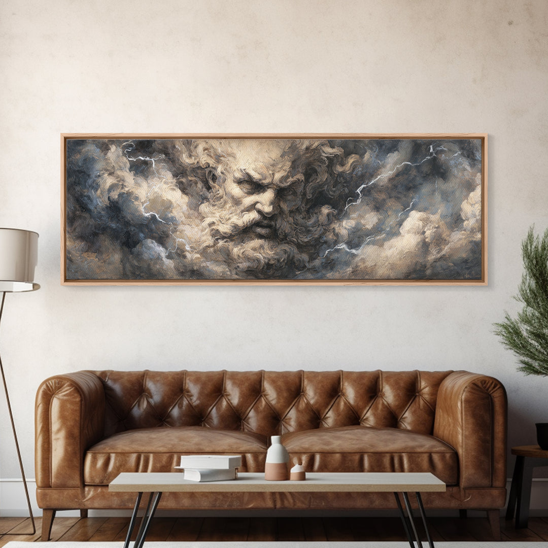 Storm God Face In Thunderclouds Wall Art, Mythological Canvas Print, Dramatic Baroque Decor, Dark Academia Fine Art Print