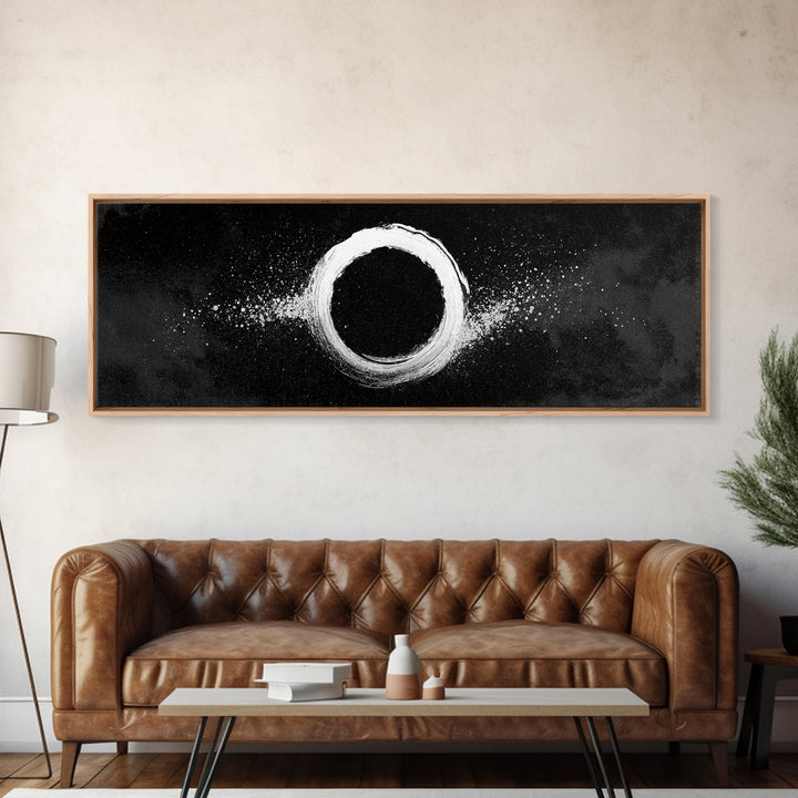 Black And White Eclipse Wall Art, Cosmic Abstract Canvas Print, Minimalist Moon Art, Space Decor, Modern Office Poster, Galaxy Decor