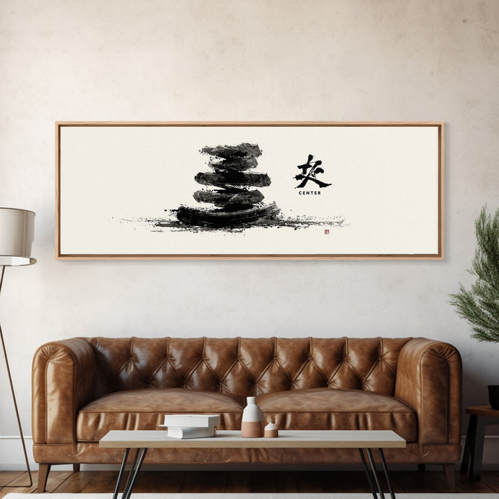 Zen Ink Stacked Stones Wall Art, Minimalist Japanese Meditation Decor, Black And White Spa Art Print, Calm Spa Home Decor