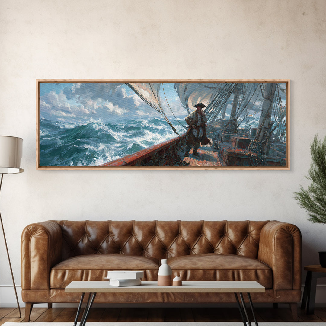 Stormy Tall Ship Captain At Sea Canvas Print, Nautical Wall Art, Ocean Seascape, Coastal Decor, Sailboat Painting Gift For Him