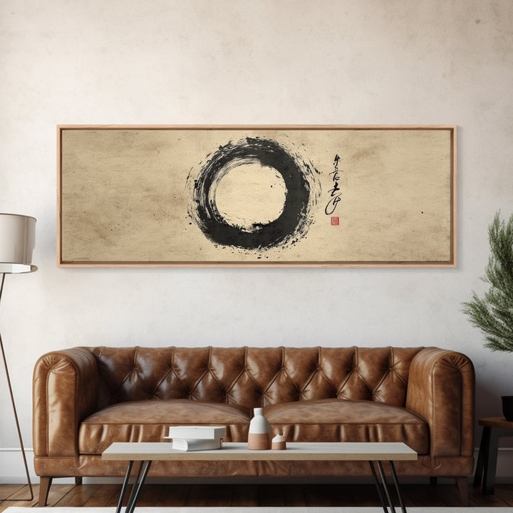 Zen Enso Ink Circle Canvas Print, Japanese Calligraphy Wall Art, Minimalist Black And White Decor, Meditation Room Art, Zen Gift