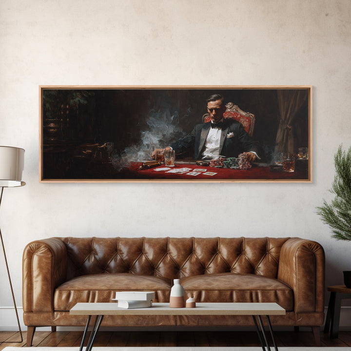 Moody Tuxedo Poker Player Framed Canvas Print, Casino Wall Art, Speakeasy Decor, Man Cave, Dark Academia Gift For Him Wall Decor