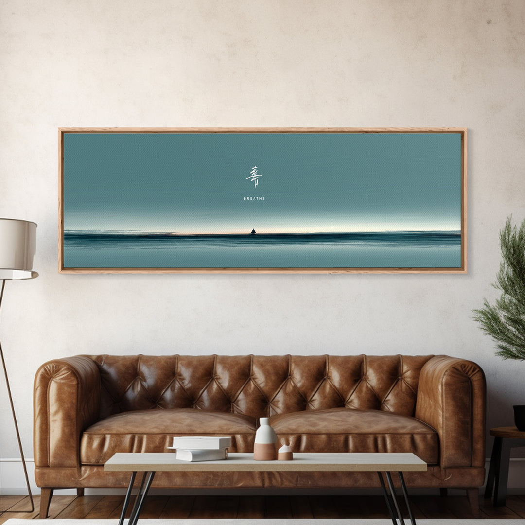 Minimal Teal Ocean Horizon With Tiny Sailboat Wall Art, Japandi Seascape Print, Calm Coastal Office Decor Gift For Home Decor
