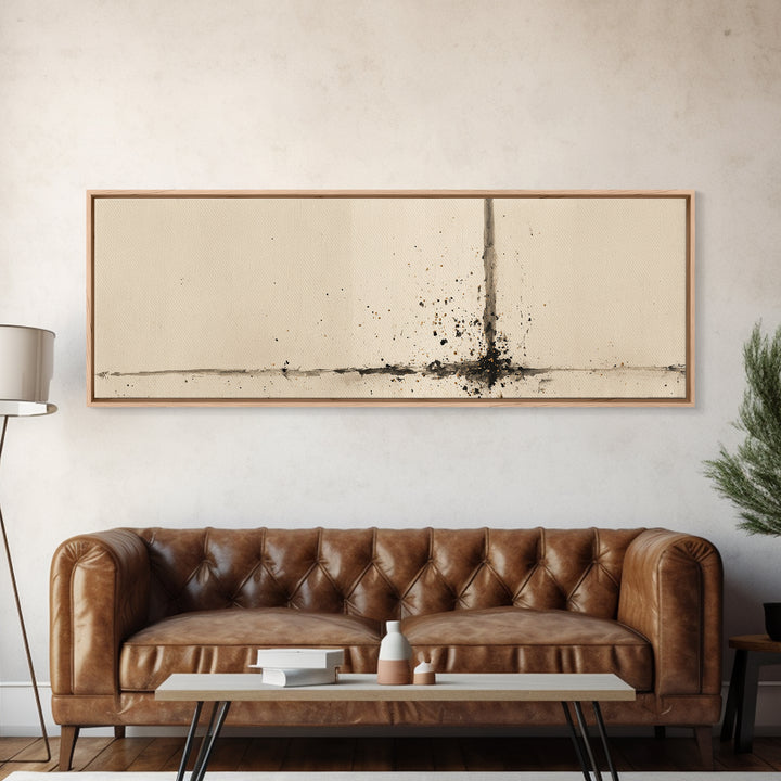 Minimal Ink Line Wall Art, Beige Abstract Canvas Print, Wabi Sabi Neutral Decor, Large Modern Minimalist Office Art Print