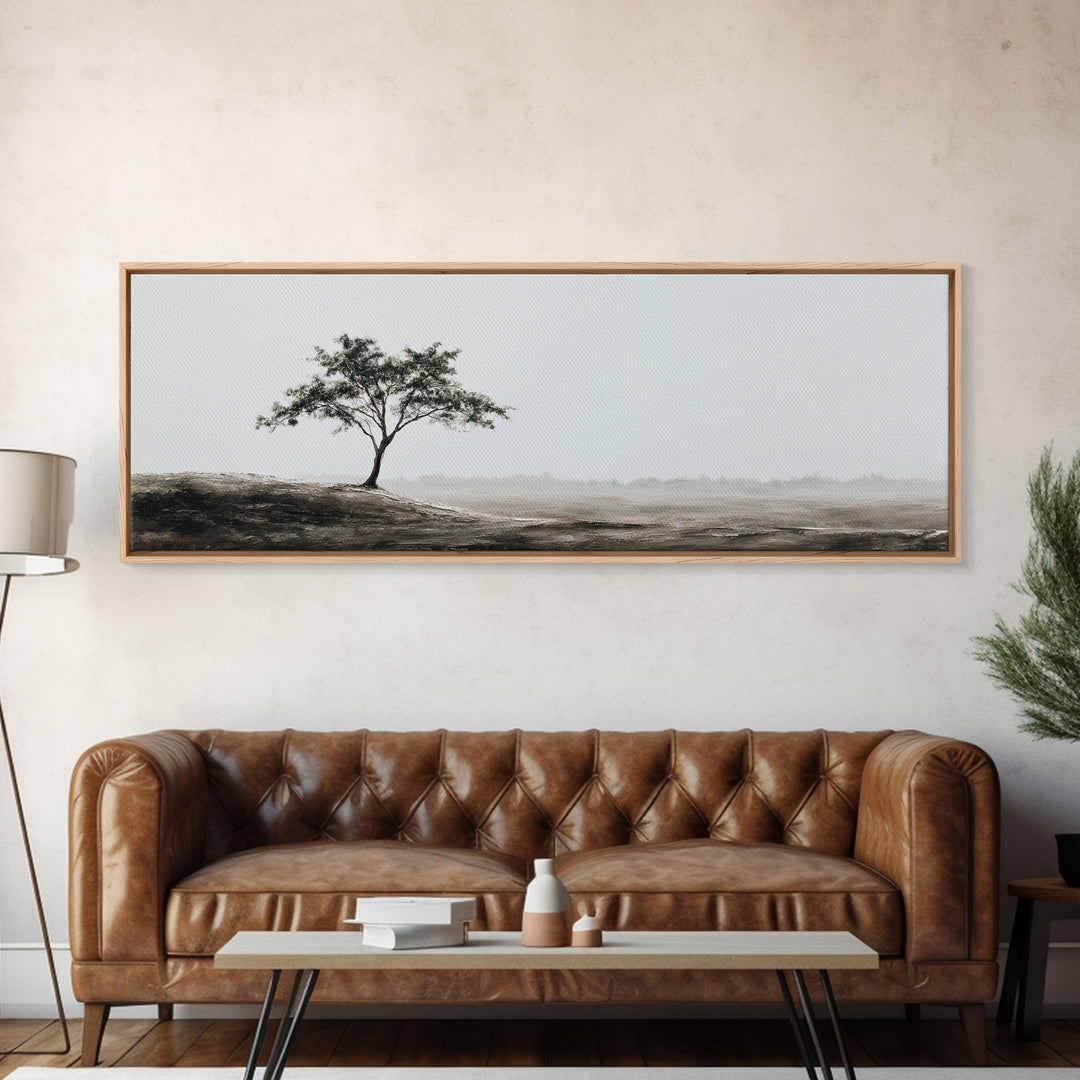 Lone Tree Misty Minimalist Wall Art, Black And White Landscape Print, Neutral Wall Decor, Japandi Office Art, Calming Decor