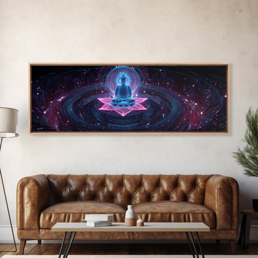 Cosmic Buddha Lotus Meditation Canvas Print, Celestial Wall Art, Psychedelic Galaxy Decor, Spiritual Yoga Room Artwork Gift