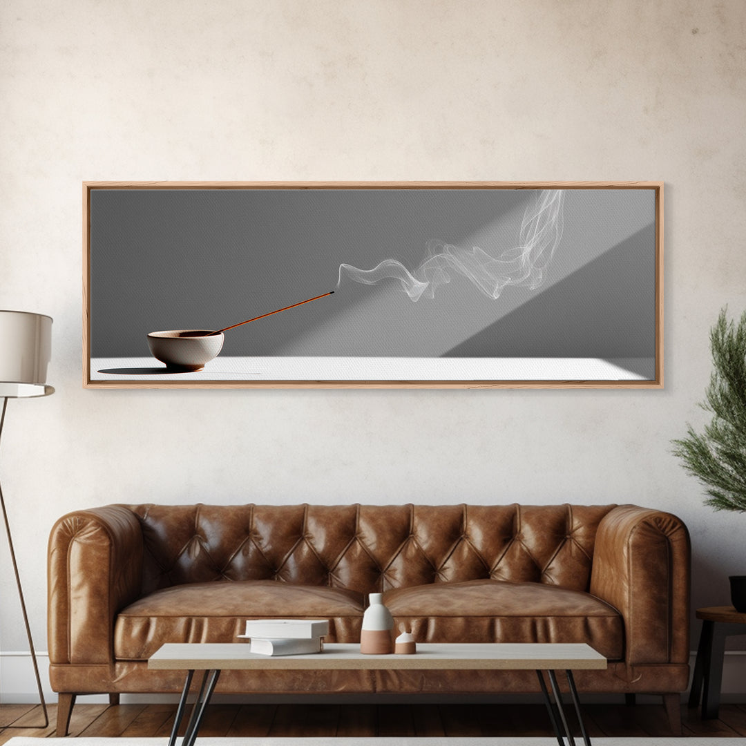 Minimal Incense Bowl With White Smoke Wall Art, Zen Meditation Decor, Japandi Minimalist Print For Spa Or Yoga Room, Home Decor
