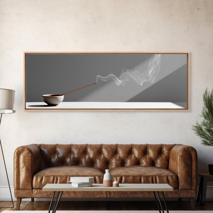 Minimal Incense Bowl With White Smoke Wall Art, Zen Meditation Decor, Japandi Minimalist Print For Spa Or Yoga Room, Home Decor