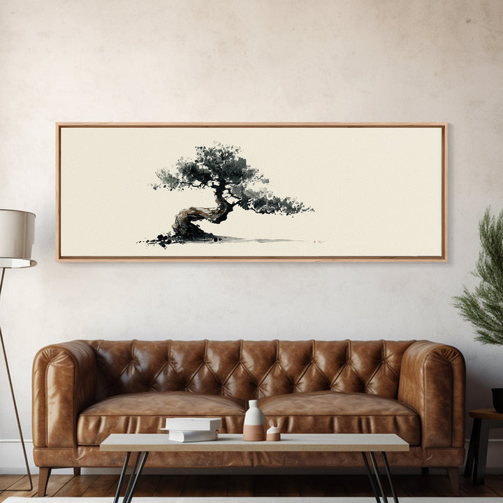Minimalist Bonsai Tree Wall Art, Japanese Ink Painting Print, Zen Home Decor, Japandi Office Art, Calming Nature Canvas Print