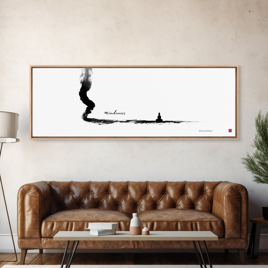 Minimalist Ink Mindfulness Canvas Print, Zen Wall Art, Meditation Decor, Black And White Art, Calming Japanese Office Wall Decor
