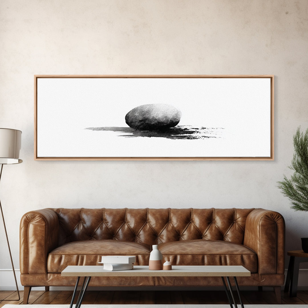 Minimalist Black Stone Wall Art, Zen Ink Drawing, Wabi Sabi Art, Black And White Art, Neutral Home Decor, Office Decor Print