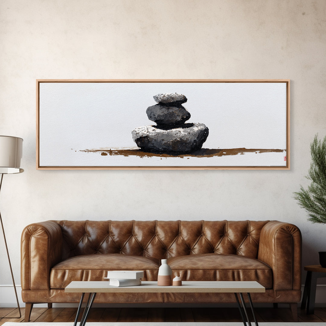 Minimal Zen Stacked Stones Canvas Print, Wabi Sabi Wall Art, Neutral Spa Decor, Meditation Room Poster, Calming Home Decor