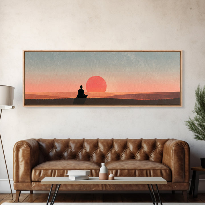 Serene Meditation Sunset Canvas Print, Minimalist Zen Wall Art, Calming Desert Landscape Decor, Yoga Room Spiritual Poster
