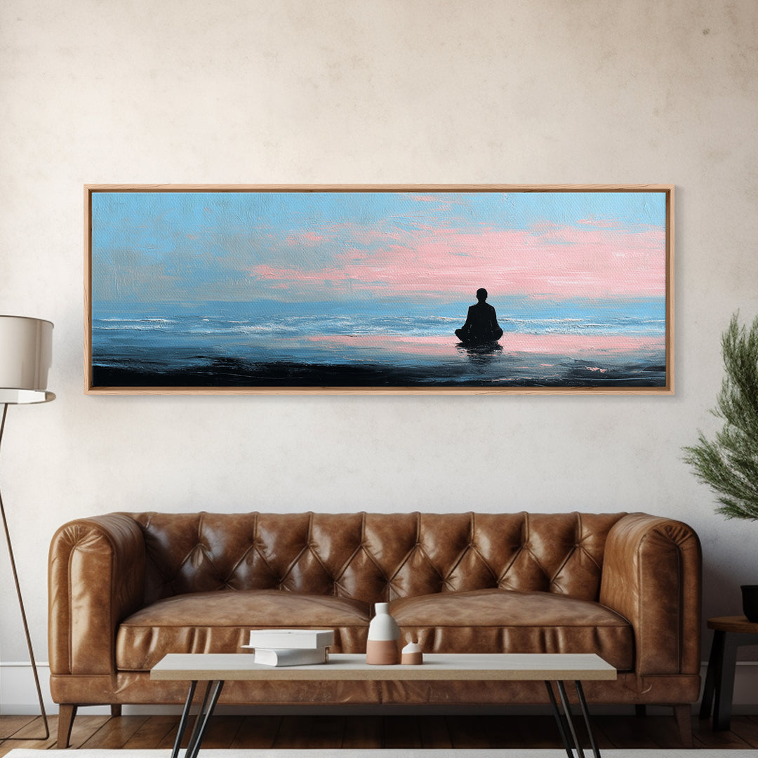 Peaceful Ocean Meditation Wall Art, Pastel Seascape Canvas Print, Zen Spa Decor For Bedroom And Yoga Room Calming Home Decor