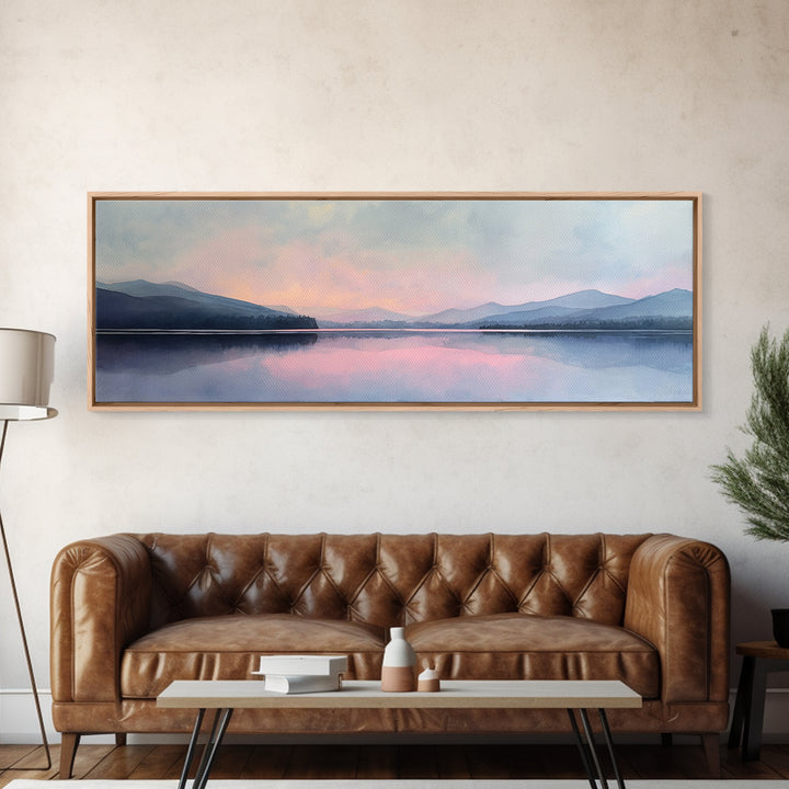 Misty Pastel Lake And Mountains Wall Art, Calming Landscape Print, Minimalist Wall Art, Blue Bedroom Art, Serene Japandi Decor