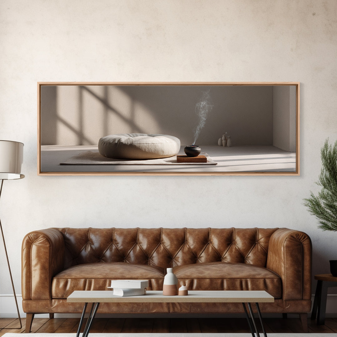 Minimal Zen Meditation Room Canvas Print, Wabi Sabi Neutral Wall Art, Japandi Home Decor, Calming Yoga Studio Decor, Serene Spa Decor