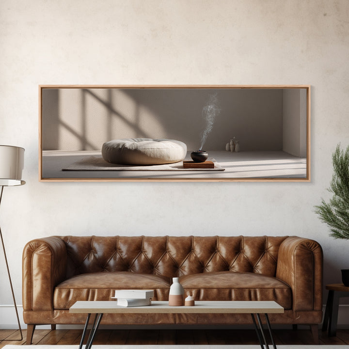 Minimal Zen Meditation Room Canvas Print, Wabi Sabi Neutral Wall Art, Japandi Home Decor, Calming Yoga Studio Decor, Serene Spa Decor