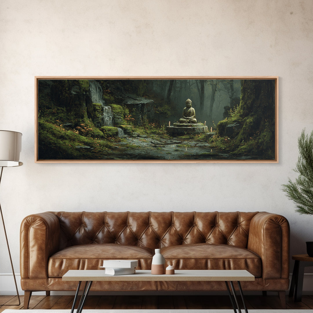 Mossy Forest Buddha Sanctuary, Zen Wall Art, Meditation Canvas Print, Serene Nature Decor, Spa And Yoga Room Decor, Home Decor