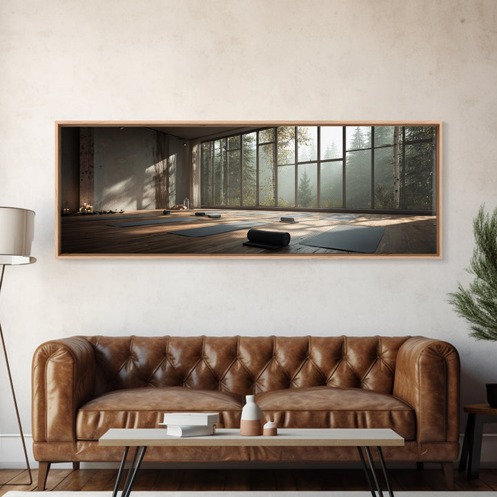 Serene Forest Yoga Studio Wall Art, Panoramic Zen Meditation Canvas Print For Spa Decor, Wellness Room, Calming Home Decor