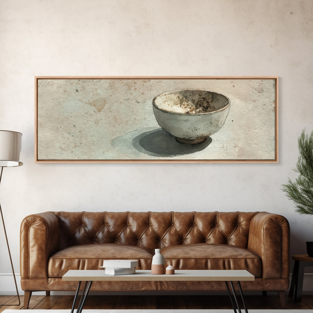 Minimalist Wabi Sabi Ceramic Bowl Canvas Print, Neutral Still Life Wall Art, Japandi Decor, Kitchen Art, Modern Home Decor