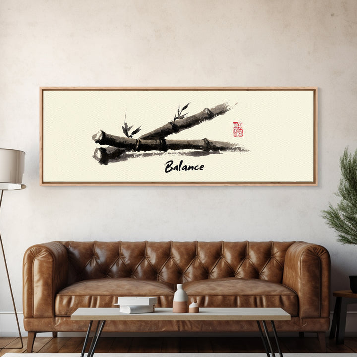 Ink Bamboo Balance Wall Art, Minimalist Zen Calligraphy Print, Japandi Office Decor, Mindfulness Gift, Tranquil Home Decor