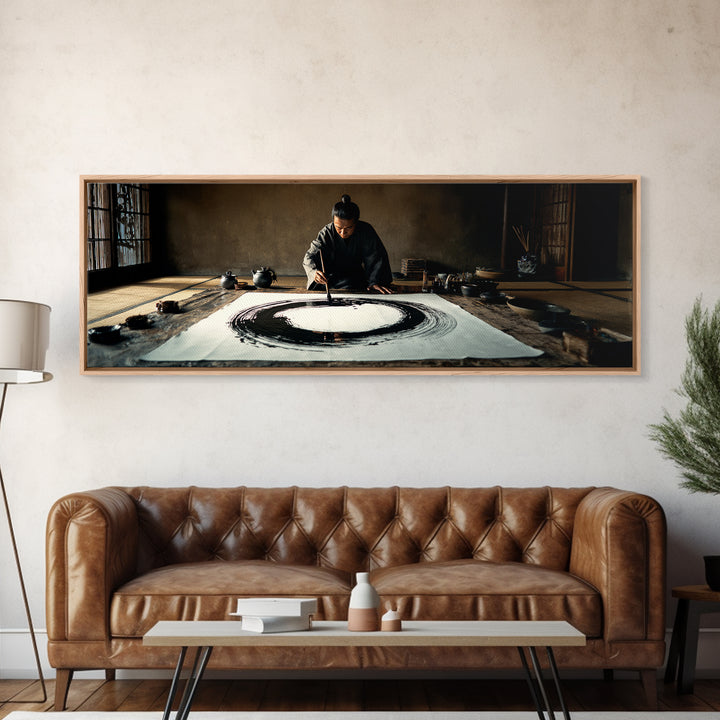 Traditional Calligrapher Painting Enso Canvas Print, Japanese Wall Art, Zen Meditation Decor, Asian Inspired Office Art Print