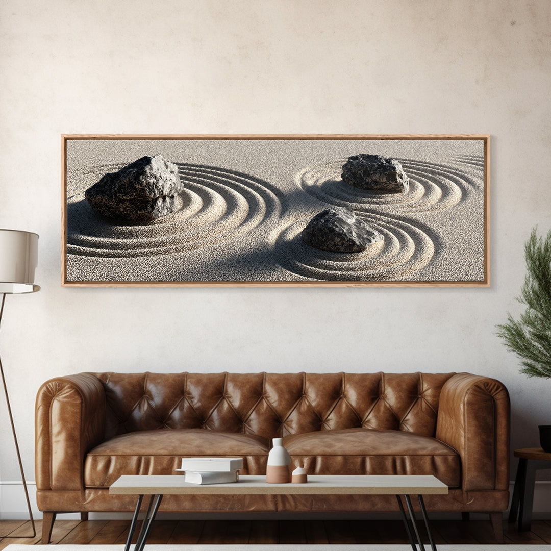 Raked Zen Sand Garden Rocks Canvas Print, Japandi Wall Art, Neutral Minimalist Decor For Meditation Room And Spa Home Decor