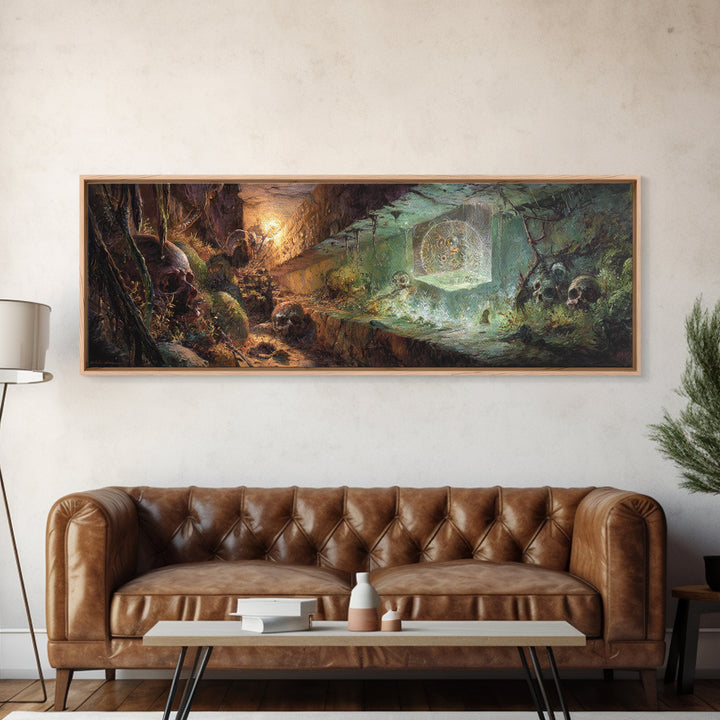 Glowing Crypt Relic Dungeon Fantasy Wall Art, Dark Academia Decor, Gothic Canvas Print, Skull Cave Adventure Art For Game Room