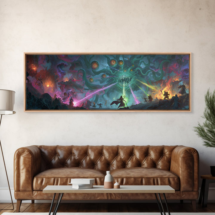 Eldritch Tentacle Monster Epic Battle Wall Art, Cosmic Horror Canvas Print, Sci Fi Fantasy Decor, Gamer Room Gift For Him