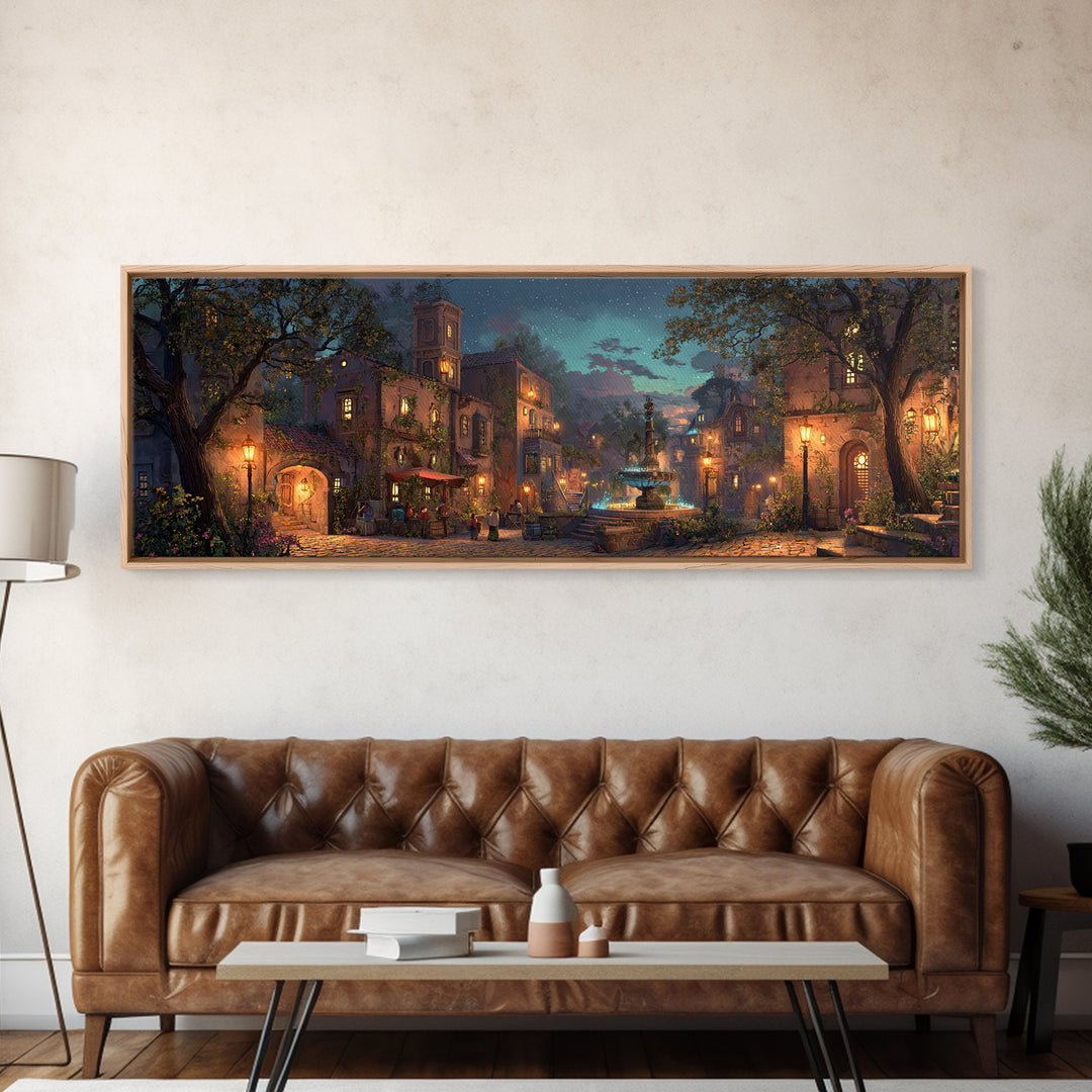 Mystical Wizard Summoning Portal Among Ancient Ruins Wall Art Framed Canvas Print For Fantasy Decor