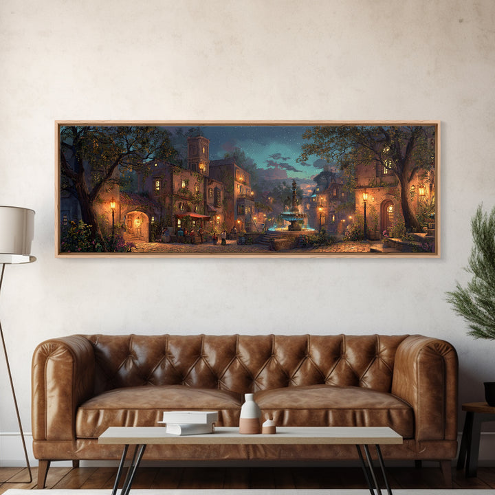 Mystical Wizard Summoning Portal Among Ancient Ruins Wall Art Framed Canvas Print For Fantasy Decor