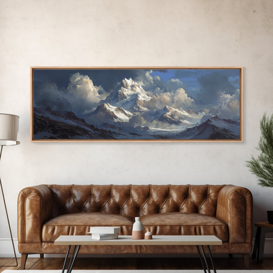 Imposing Snowy Mountain Landscape Oil Painting Wall Art Stunning Nature Scene Large Canvas Print For Wall Decor