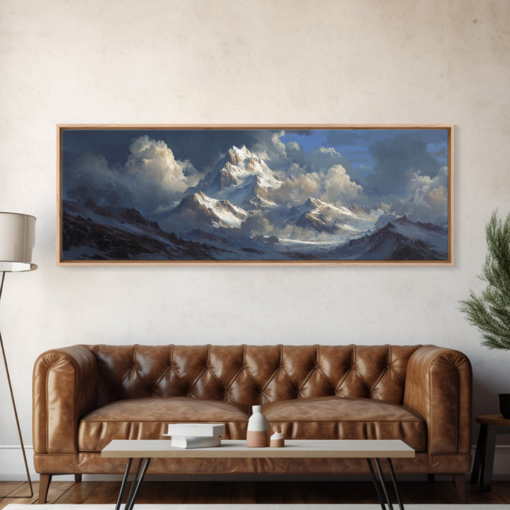 Imposing Snowy Mountain Landscape Oil Painting Wall Art Stunning Nature Scene Large Canvas Print For Wall Decor