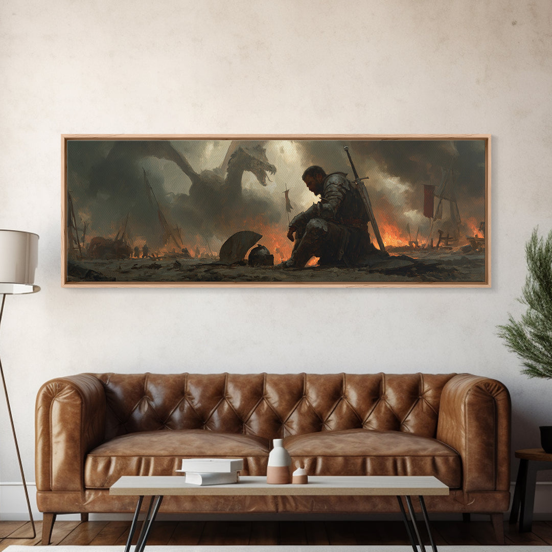 Knights Battle Scene Classic Medieval Warrior Oil Painting Framed Canvas Print Historical Art Wall Decor