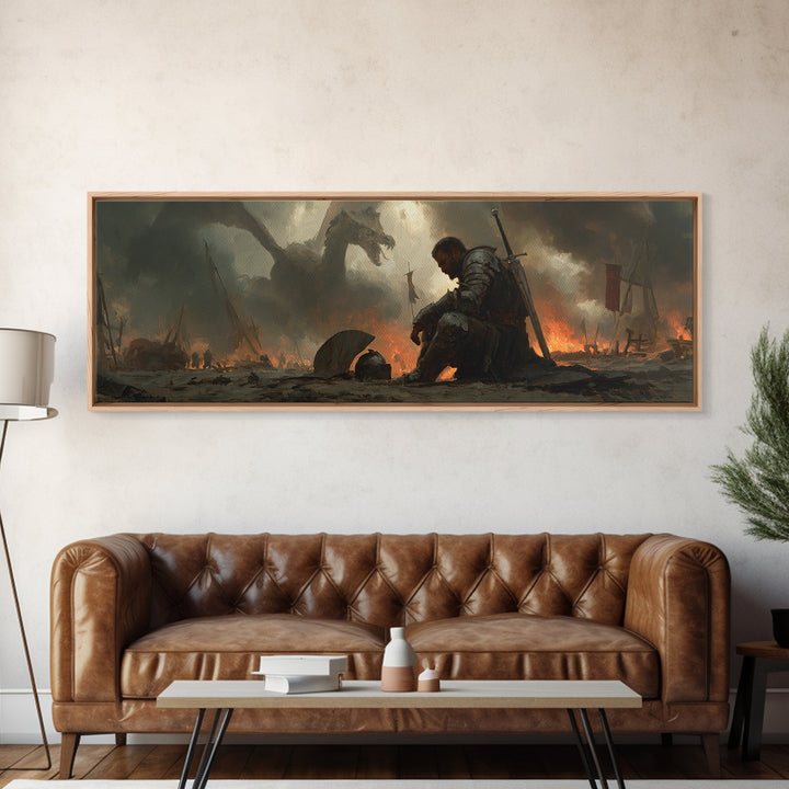 Knights Battle Scene Classic Medieval Warrior Oil Painting Framed Canvas Print Historical Art Wall Decor