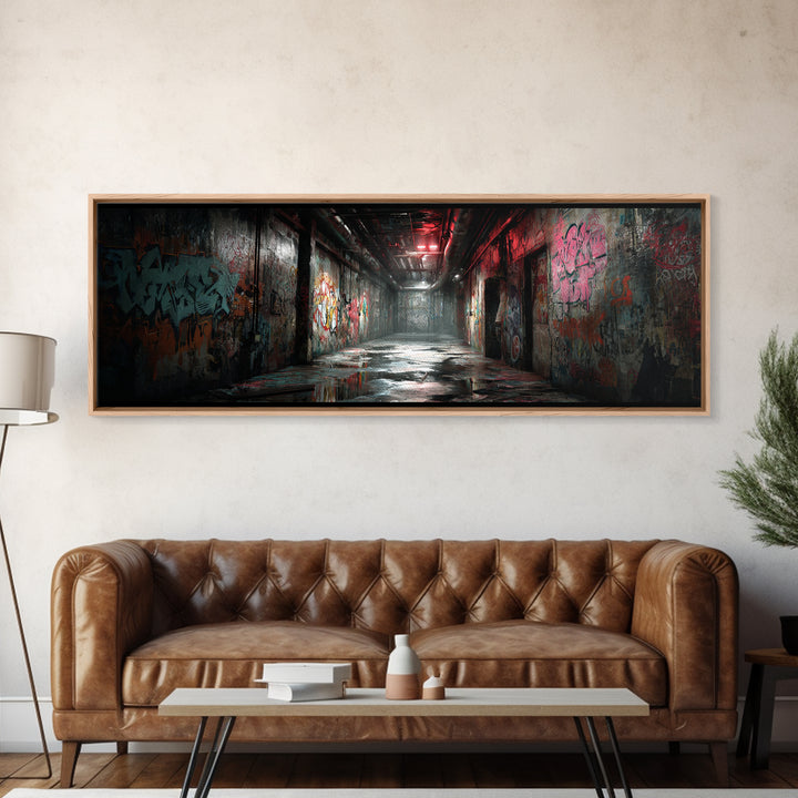 Urban Graffiti Alleyway Street Art Scene Moody Wall Art For Office Or Man Cave Decor Framed Canvas Print