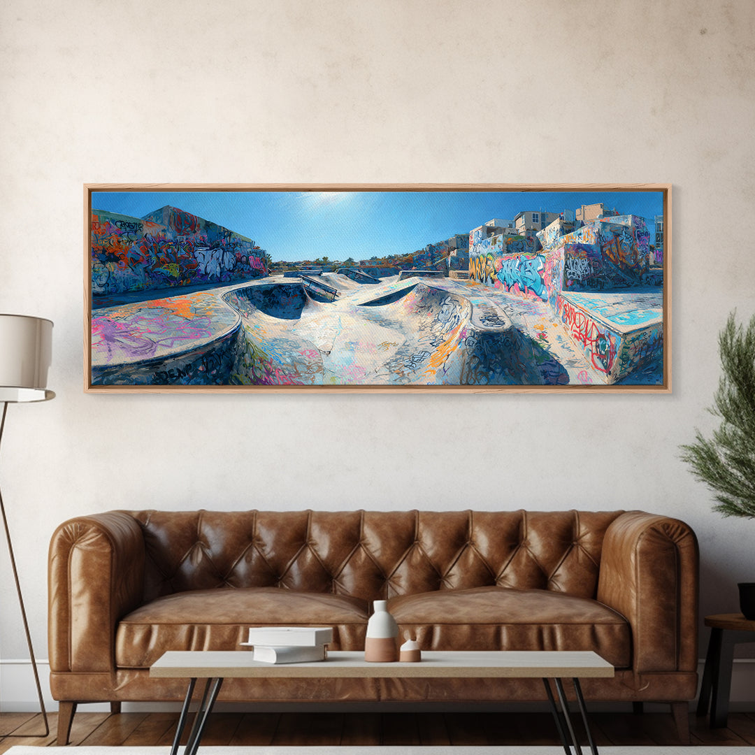 Colorful Graffiti Skatepark Urban Street Art Vibrant Wall Decor Framed Canvas Print Modern Wall Art