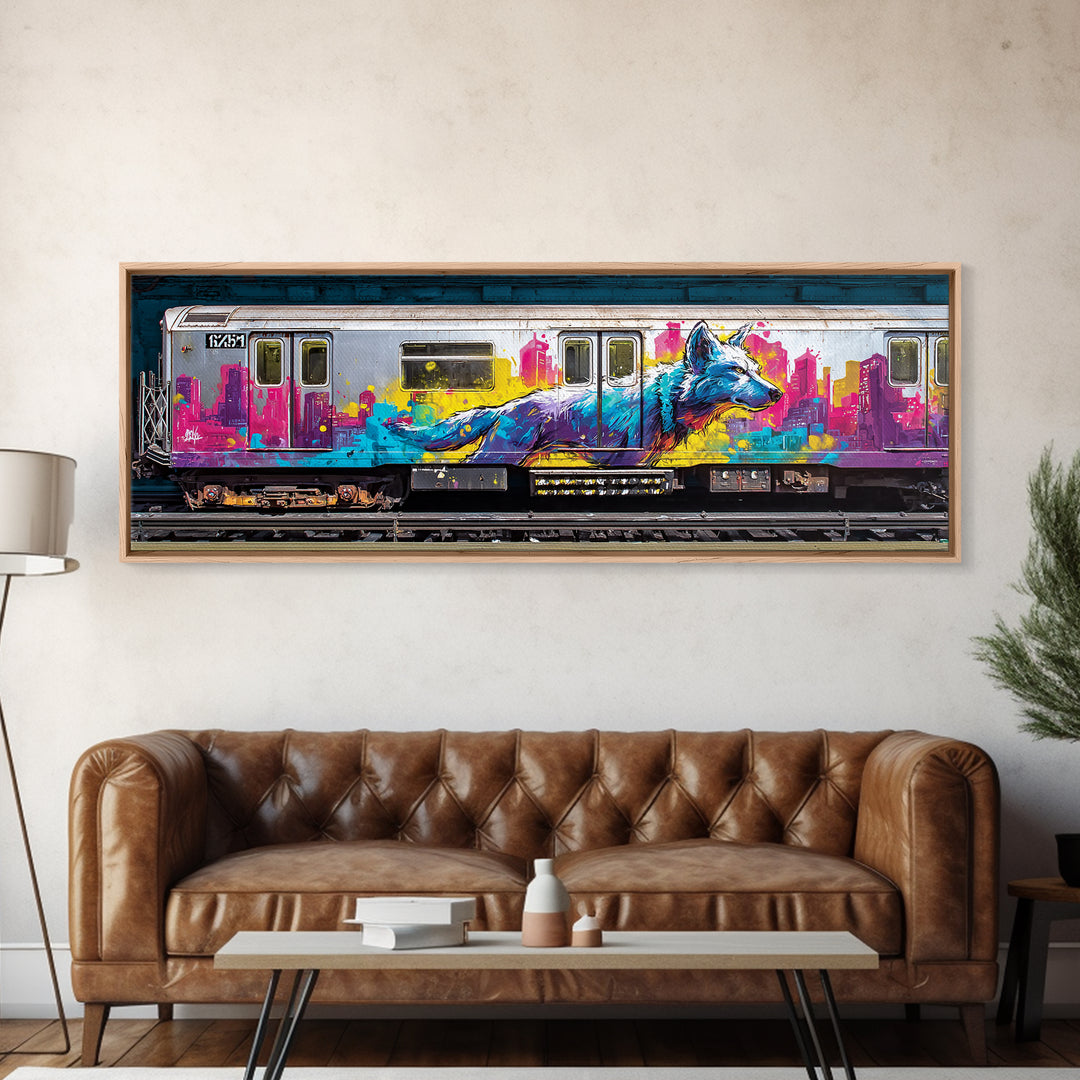 Vibrant Urban Wolf Graffiti Street Art With Cityscape Backdrop Original Wall Art Canvas Print For Modern Home Decor