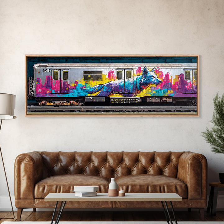 Vibrant Urban Wolf Graffiti Street Art With Cityscape Backdrop Original Wall Art Canvas Print For Modern Home Decor