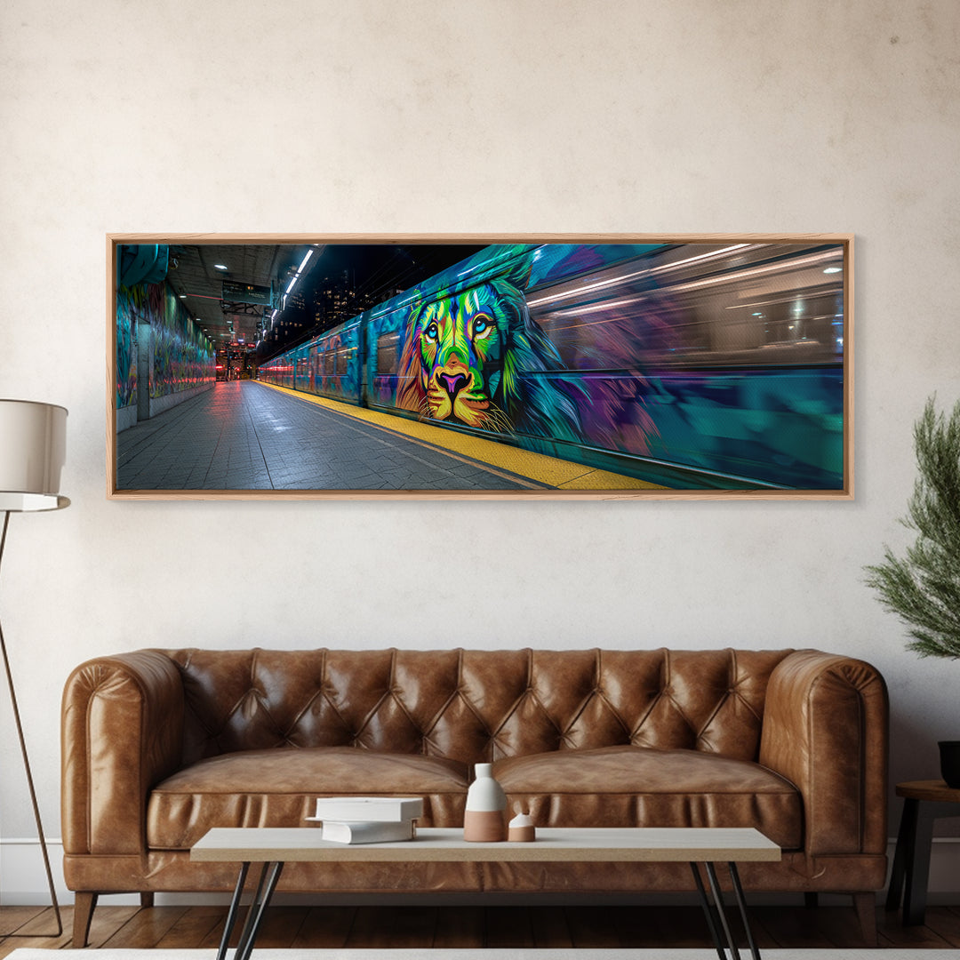 Vibrant Urban Graffiti Lion Mural On Subway Train Colorful Street Art Wall Decor Canvas Print