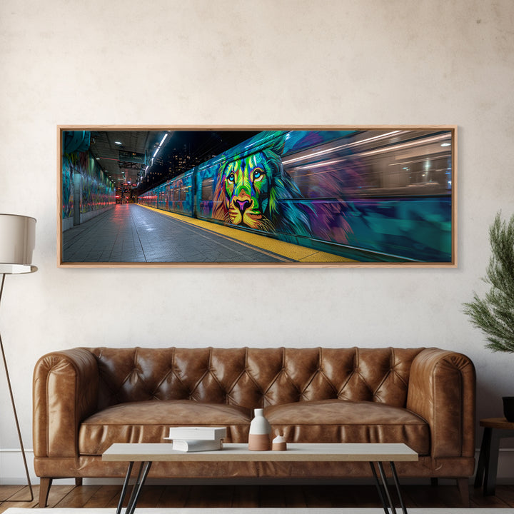 Vibrant Urban Graffiti Lion Mural On Subway Train Colorful Street Art Wall Decor Canvas Print
