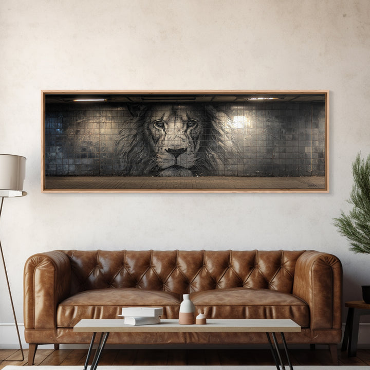 Majestic Lion Black And White Mural Style Street Art Wall Art Large Urban Decorative Canvas Print